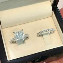 Princess Cut 2.80Ct Diamond Engagement Wedding Ring Set 14k White Gold in Size 7 - £256.14 GBP