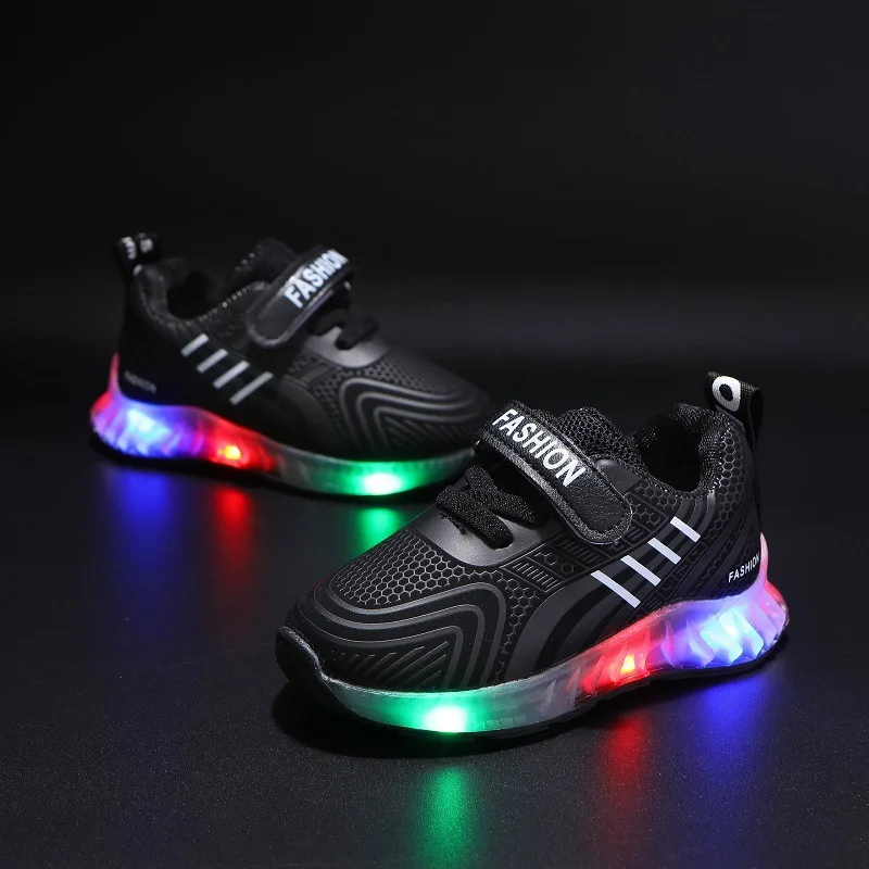 Size 21-30 Children Casual Shoes Black Glowing Sneakers tenis infantil menina Ki - £153.78 GBP