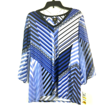 JM Collection Womens S Deco Lines Blue Printed V Neck Top NWT BV49 - £20.83 GBP
