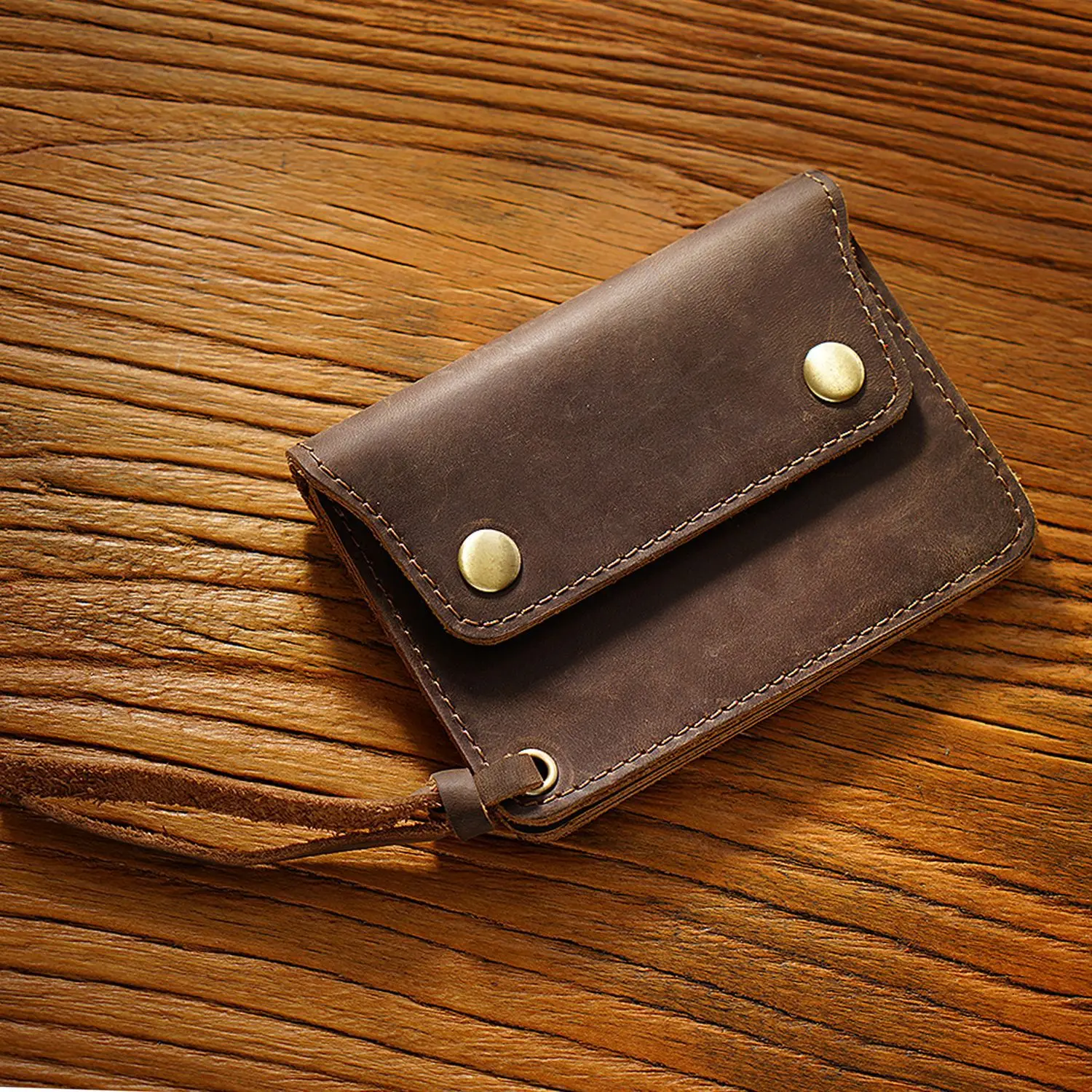 GENODERN Vintage  Leather First Layer hide Simple Card Holder Handmade Leather S - $69.27