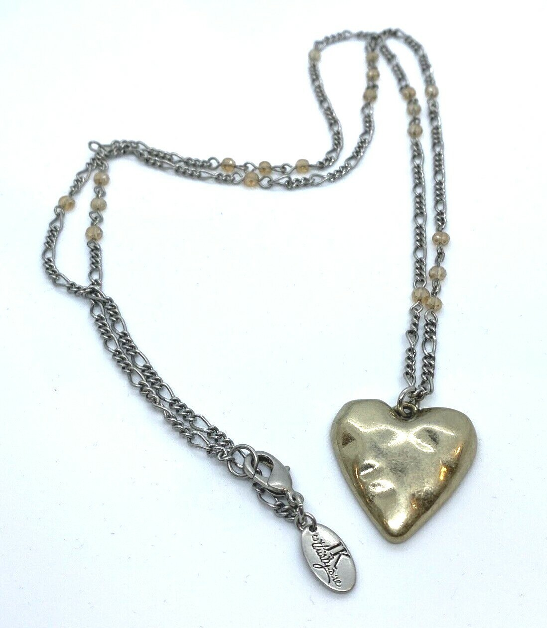 JK by Thirty-One Necklace w/ Hammered Heart 2 Tone 34&quot; - $10.44