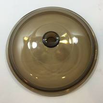 Vintage 8.5&quot; Glass Amber Brown Cooking Pan Lid Casserole - £23.44 GBP