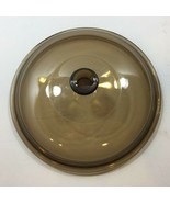 Vintage 8.5&quot; Glass Amber Brown Cooking Pan Lid Casserole - £23.48 GBP