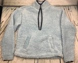 Juniors Quarter Zip Long Sleeve Sherpa Sweatshirt Baby Blue Medium Draws... - $23.75