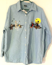 Vintage 90&#39;s Warner Bros. women XL shirt button-up Halloween 1998 cotton New Tag - £39.54 GBP