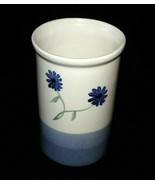 Vintage Ceramic Blue Planter Tall Decorative Cylinder Vase Hand Painted ... - £12.57 GBP