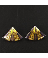 Vintage Mid-Century Art Deco Revival Geometric Fan Enamel Stud Earrings - $366.26 MXN
