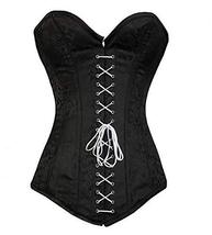 Black White Lace Front Brocade Gothic Burlesque Corset Costume Overbust Bustier - £59.94 GBP