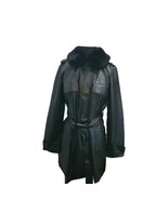 Vince Camuto Faux Leather Jacket  Women Sz M Belted Black Removable Collar - $1,434.18 MXN