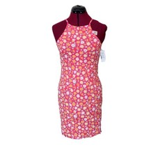 BP Knit Dress Pink Sally Retro Women Size Small Lettuce Hem Floral - $23.76