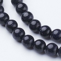 Blue Sandstone Beads Sparkly Navy Goldstone Gemstones 6mm Sparkle Jewelry 15&quot; - $10.88