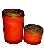 2 Burlington Vintage Burnt Orange Kitchen Tea &amp;Flour Canister Container MCM - $10.69