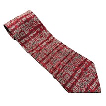 Vintage 90s Giorgio Armani Red Black White Petroglyph Hieroglyph Necktie... - $33.88 CAD