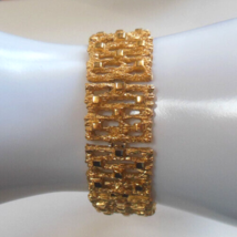 Vintage Crown Trifari Gold-tone Panel-Link  Bracelet Signed 7” Long x  3/4” wide - £67.42 GBP