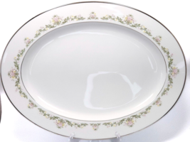 Noritake Early Spring Oval Platter 16in White Porcelain Pink Yellow Floral 2362 - £41.02 GBP