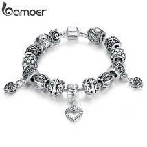Silver Plated Charm Bracelet &amp; Bangle Silver Plated With Heart Pendant for Women - £14.24 GBP