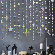 Iridescent Star Moon Circle Dot Garland Party Decoration Kit Hanging Cre... - £24.33 GBP