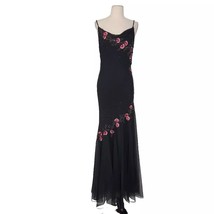 Xscape Black Floral Beaded Silk Maxi Slip Dress Sz 6/8/10 S/M Formal Evening - £78.09 GBP