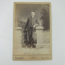 Cabinet Card Photograph Young Man Stand at Gate Henry Raman Troy Ohio Antique - £15.81 GBP