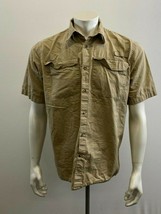 Wrangler Men&#39;s Short Sleeve Button Up Shirt Size Medium Beige Cotton - £11.03 GBP