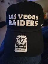 Las Vegas Raiders &#39;47 Brand Clean Up Script Adjustable Black Hat NWT NFl - £14.62 GBP