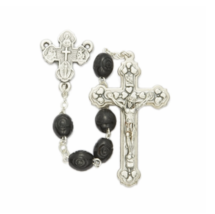 Carved Black Wood Beads Rosary Crucifix Cross Four Way Center - £29.86 GBP