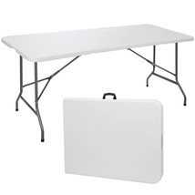 6Ft Plastic Folding Table Portable Fold-In-Half Picnic Utility Table With Handle - £82.95 GBP