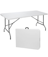 6Ft Plastic Folding Table Portable Fold-In-Half Picnic Utility Table Wit... - £83.85 GBP