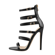 Women&#39;s Peep Toe Black Matte Ankle-Wrap Sandals Cross Strap Thin High Heels Stil - £94.03 GBP