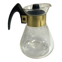 Vintage Corning Ware Small Heat Proof Glass Coffee Carafe Pot Brass Trim 2 Cups - £17.26 GBP