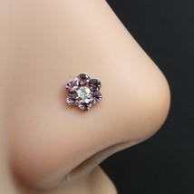 Ethnic Indian style silver Plated  Purple white crystal Nose stud push pin - £10.82 GBP