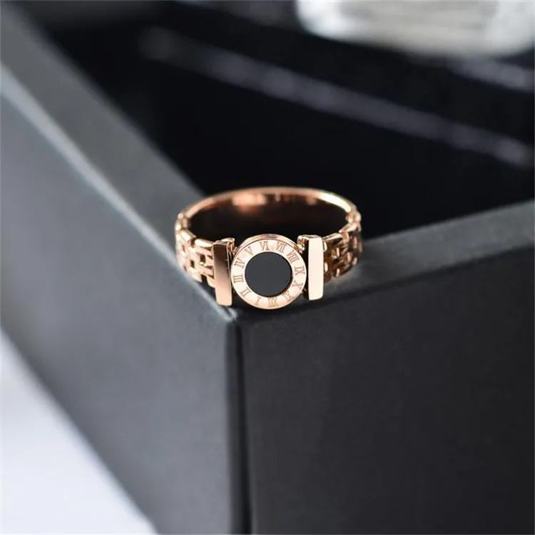 Martick Hot Rings Woman Rings Stainless Steel Black Roman Numerals Rings Rose Go - $33.01