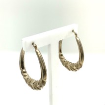 Vintage Signed SA Sterling Silver Modern Polish Puffy Leafy Oval Hoop Earrings - £28.02 GBP