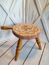 Vintage 3 Leg Milk Stool El Segundo Calif Authentic wood products Hook Rug Cover - $39.59