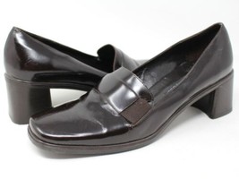 SESTO MEUCCI Brown Heel Penny Loafers Shoes Patent Black Leather Womens Size 5.5 - £12.38 GBP