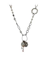 Vintage Plunder Bronze Danielle Pray Long Necklace Boho Pink Faux Pearls... - $48.28 CAD