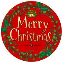 Merry Christmas Novelty Metal Circle Sign 12&quot; Wall Decor - DS - £17.36 GBP