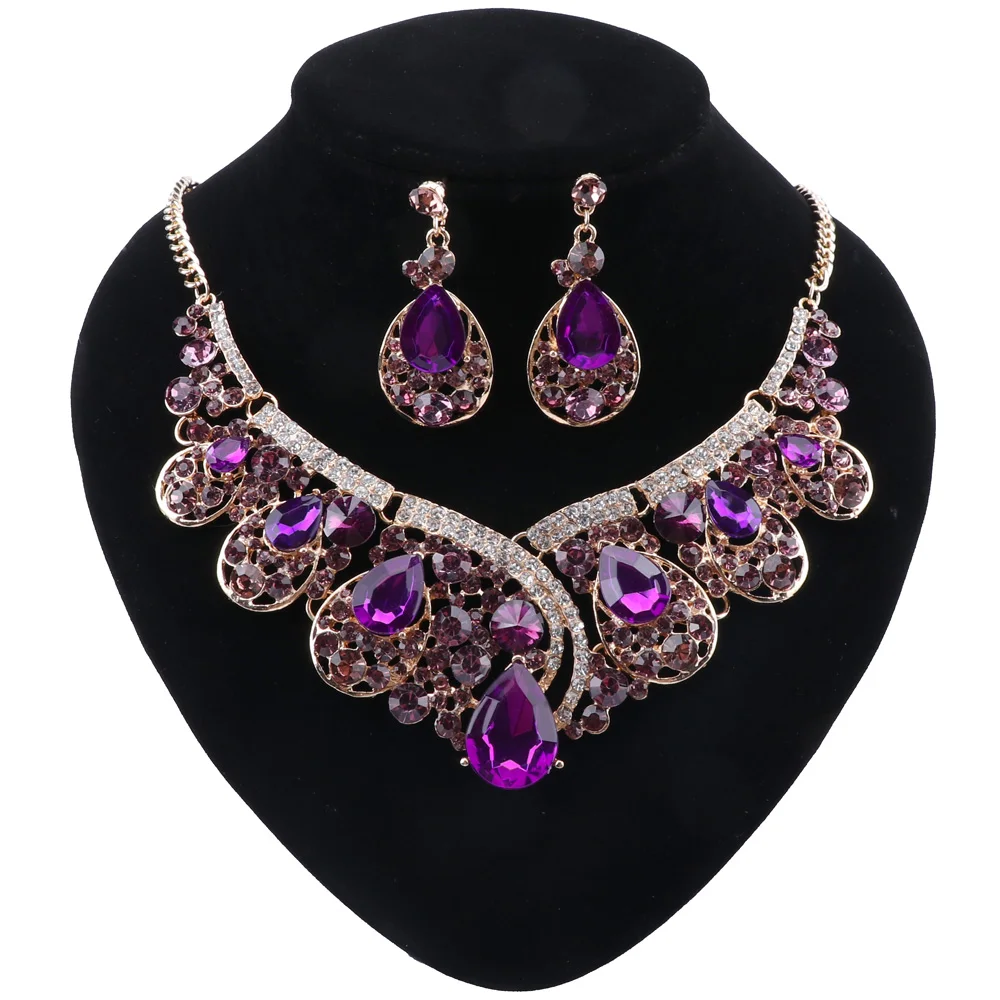 Charming Champagne Crystal Jewelry Sets For Women African Dubai Pendant ... - $25.24