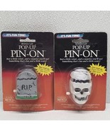 Vintage Set Of 2 Fun World Halloween Wind-Up Pop Up Pins - Skull &amp; Grave... - £33.43 GBP