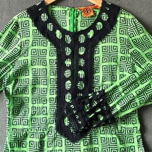 Tory Burch Geometric Tunic Green Black Lace Trim Back Zip - Women&#39;s Size 14 - $1,063.93 MXN
