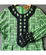 Tory Burch Geometric Tunic Green Black Lace Trim Back Zip - Women&#39;s Size 14 - $1,049.50 MXN