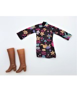 Barbie 1960&#39;s Brown Shirt with Flowers &amp; Elephants and Brown Boots - £9.87 GBP