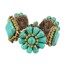 Chic Flower and Square Shape Turquoise Medley Bracelet - £16.27 GBP