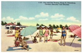 Sun and Surf Bathing along St Petersburg Florida Postcard - £5.22 GBP