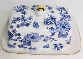 Butter Dish Covered, Porcelain, 8 x 4 - Blue White Grace Teaware - £25.11 GBP