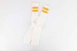 Vtg 70s Streetwear Cotton Striped Tube Socks White Yellow USA Size Large... - £35.01 GBP