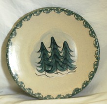 Stoneware Folk Art Dinner Plate Green Spongeware Pine Trees Country Craft - £19.48 GBP