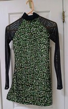 1 piece Green/Silver sequin Dress with shorts Long sheer sleeves Adult  ... - £11.21 GBP