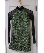 1 piece Green/Silver sequin Dress with shorts Long sheer sleeves Adult  ... - $19.87 CAD