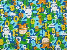 Space Aliens Countdown Numbers Fabric 64&quot; x 35&quot; Kids Design 2004 Rocket ship 123 - £9.49 GBP